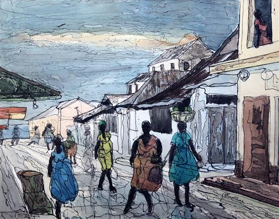 Neville Budhai (1928-2001) Saturday Evening 14.5 x 18.75in.